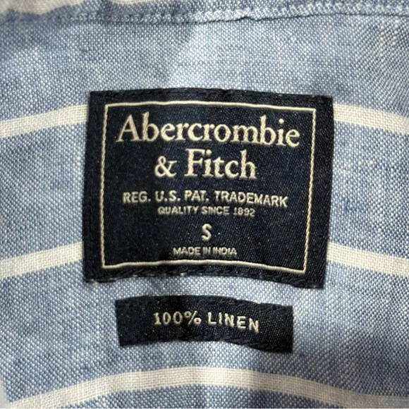 Abercrombie & Fitch Striped Linen Button Down Shirt S Coastal Lightweight Preppy - Picture 11 of 11